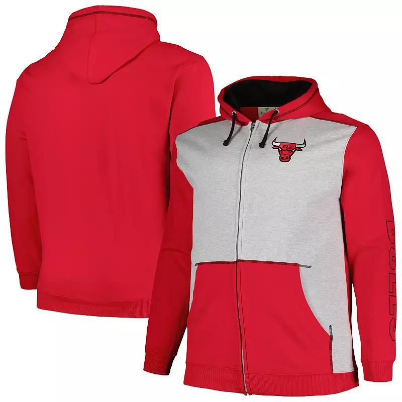 Men's Fanatics Branded Red/Heather Gray Chicago Bulls Big & Tall Contrast Pieced Stitched Full-Zip Hoodie, Size: 3XB Product Image