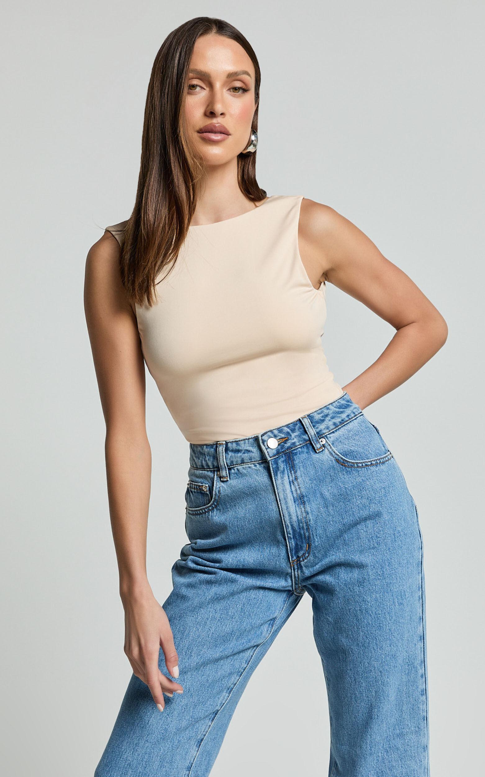 Ollie Bodysuit - Boat Neck Low Back Bodysuit in Stone Product Image