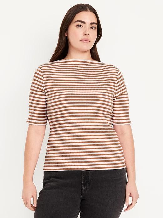 Ribbed Boat-Neck T-Shirt Product Image