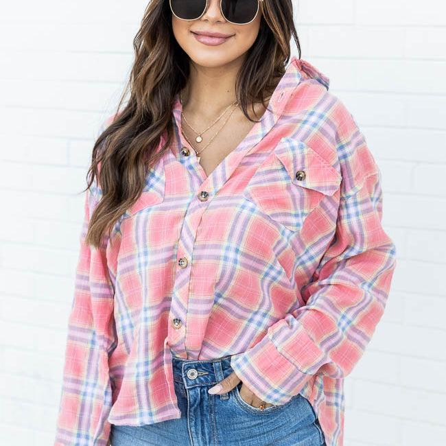 Flattering Style Red Multi Plaid Button Up Blouse FINAL SALE Product Image