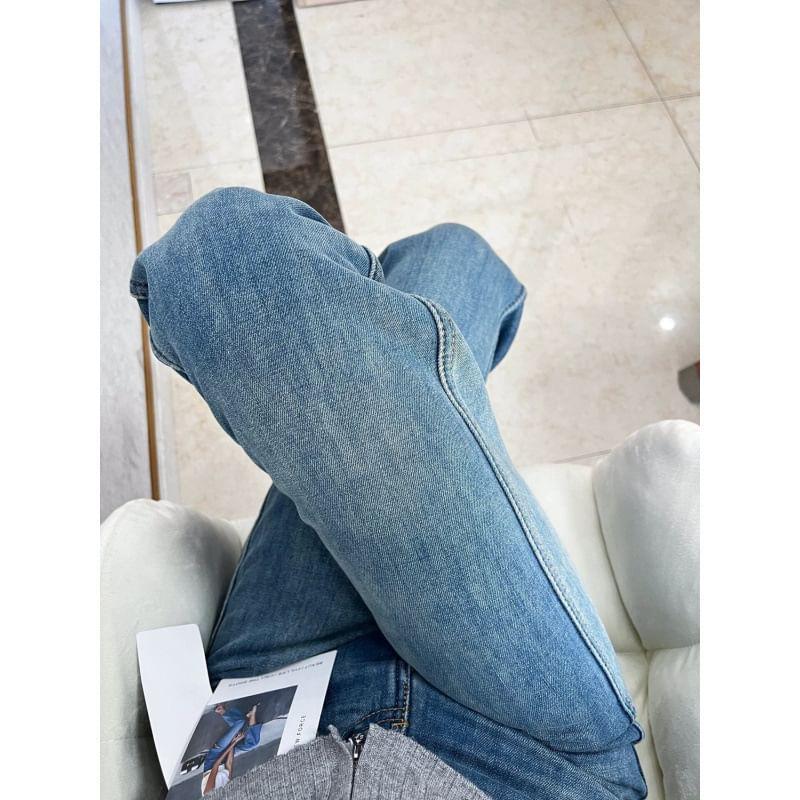 Mid Waist Washed Straight Leg Jeans Product Image