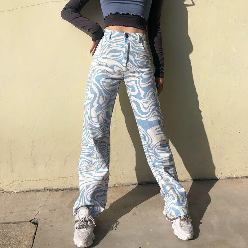 High-Waist Zebra Print Straight-Leg Jeans Product Image
