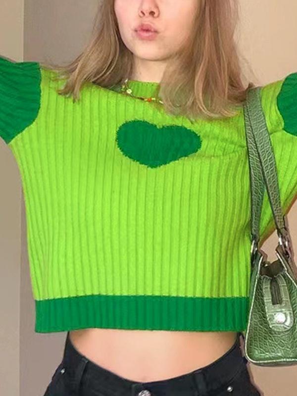 Knit Heart Print Slim Sweater Product Image