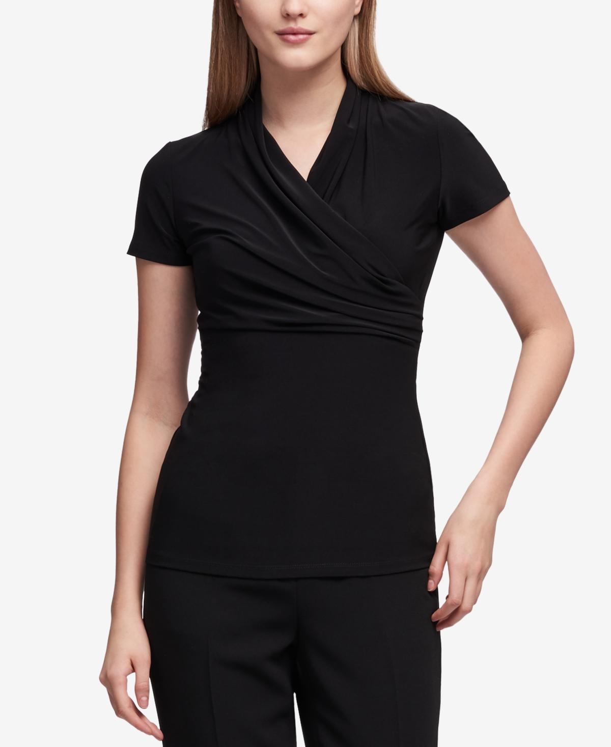 DKNY by Donna Karan Surplice V-Neck Side Ruched Short Sleeve Top Product Image