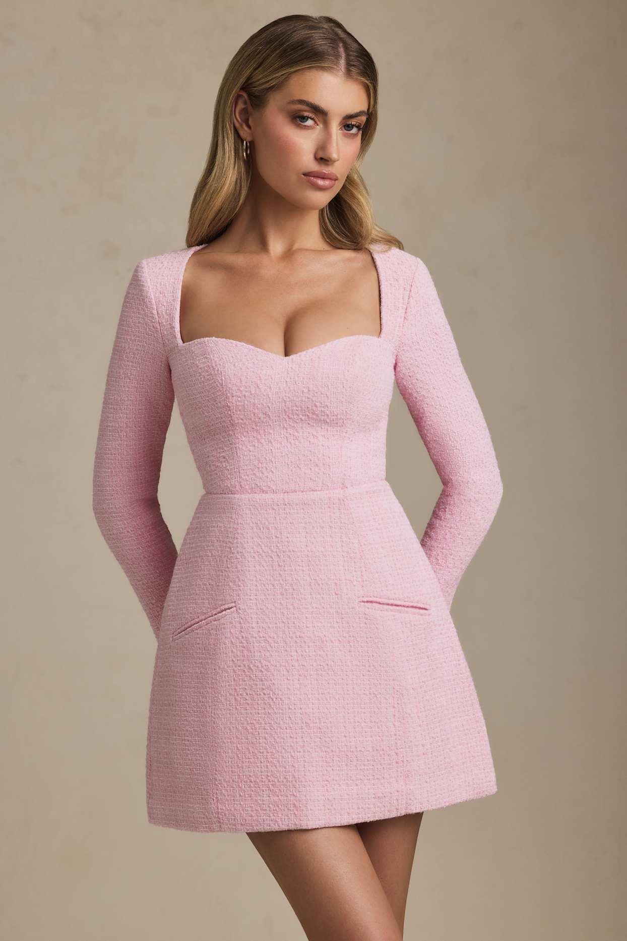 Sweetheart-Neck Structured Mini Dress in Soft Pink Product Image