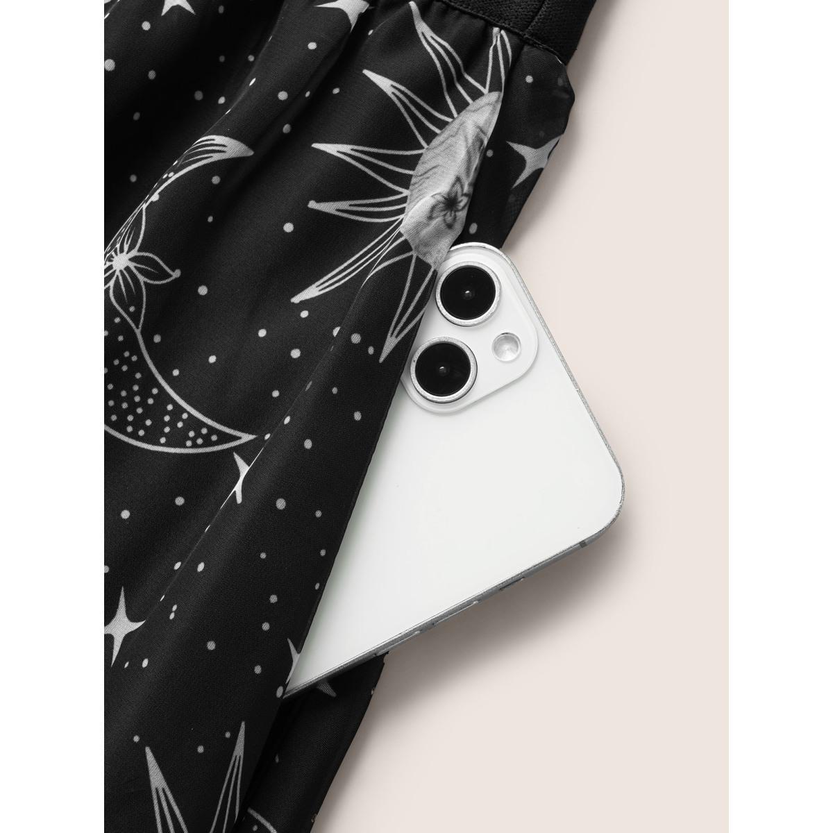Plus Size Moon & Star Print Mesh Pocket Skirt Women Black Resort See through Loose No stretch Side seam pocket Vacation Skirts BloomChic 26/4X Product Image