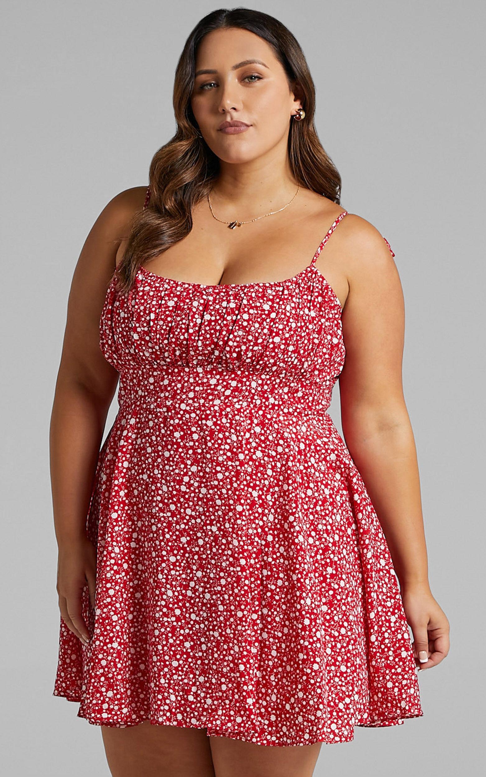 Summer Jam Mini Dress - Strappy Slip Dress in Red Floral Print Product Image