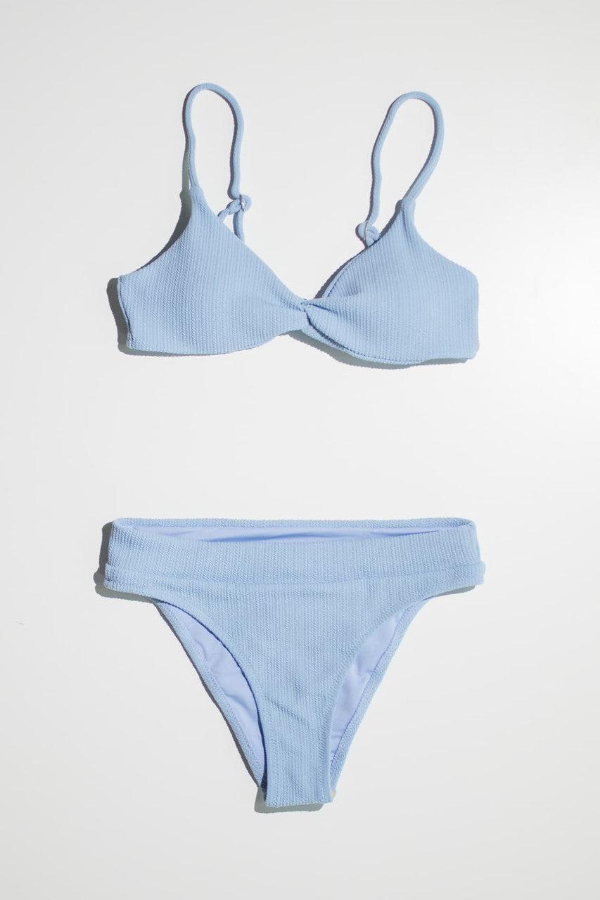 Sky Blue Twist Front Ribbed Bikini Top Product Image
