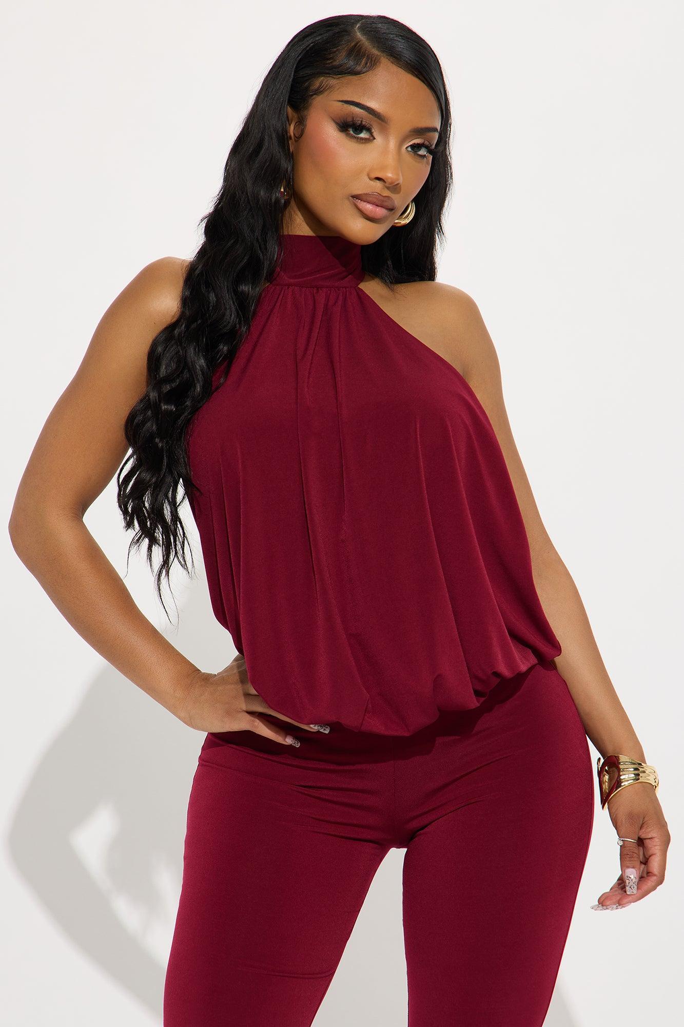 Sweet Escape Halter Jumpsuit - Burgundy Product Image