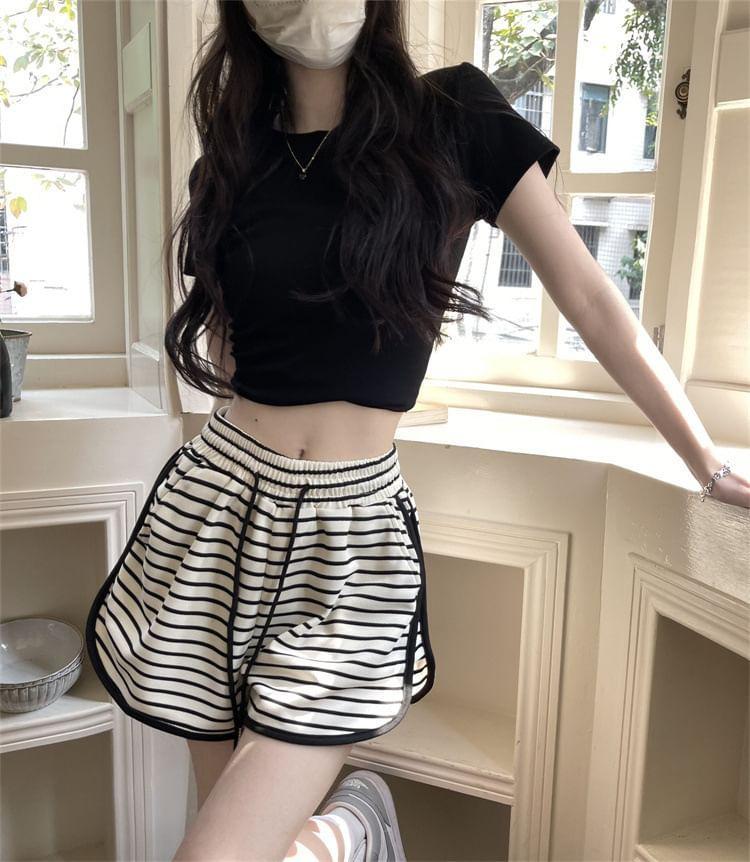 High Waist Striped Shorts Product Image