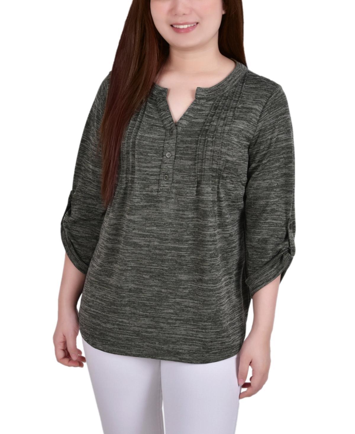 Womens 3/4 Roll Tab Sleeve Y-Neck Top Product Image