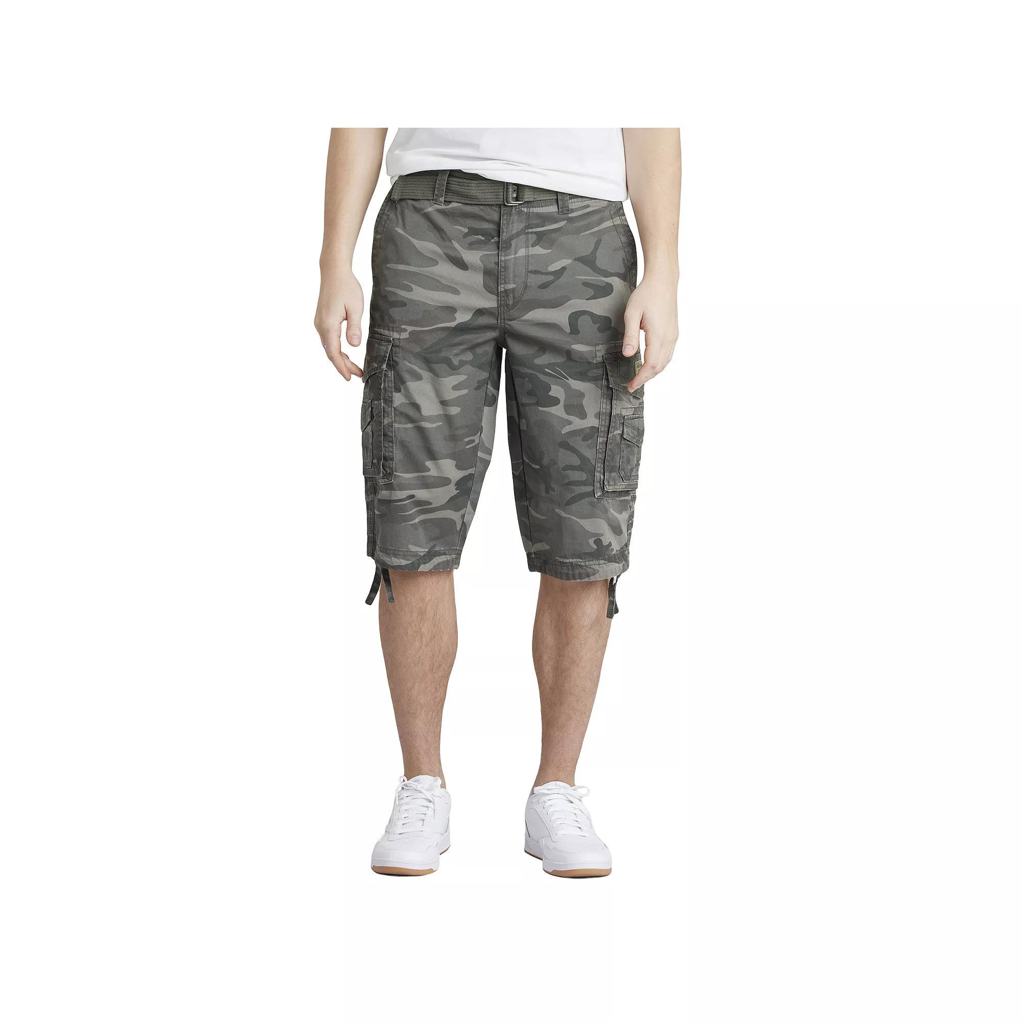 Men's UNIONBAY Cordova Messenger Belted Cargo Shorts, Size: 36, Green Camo Product Image