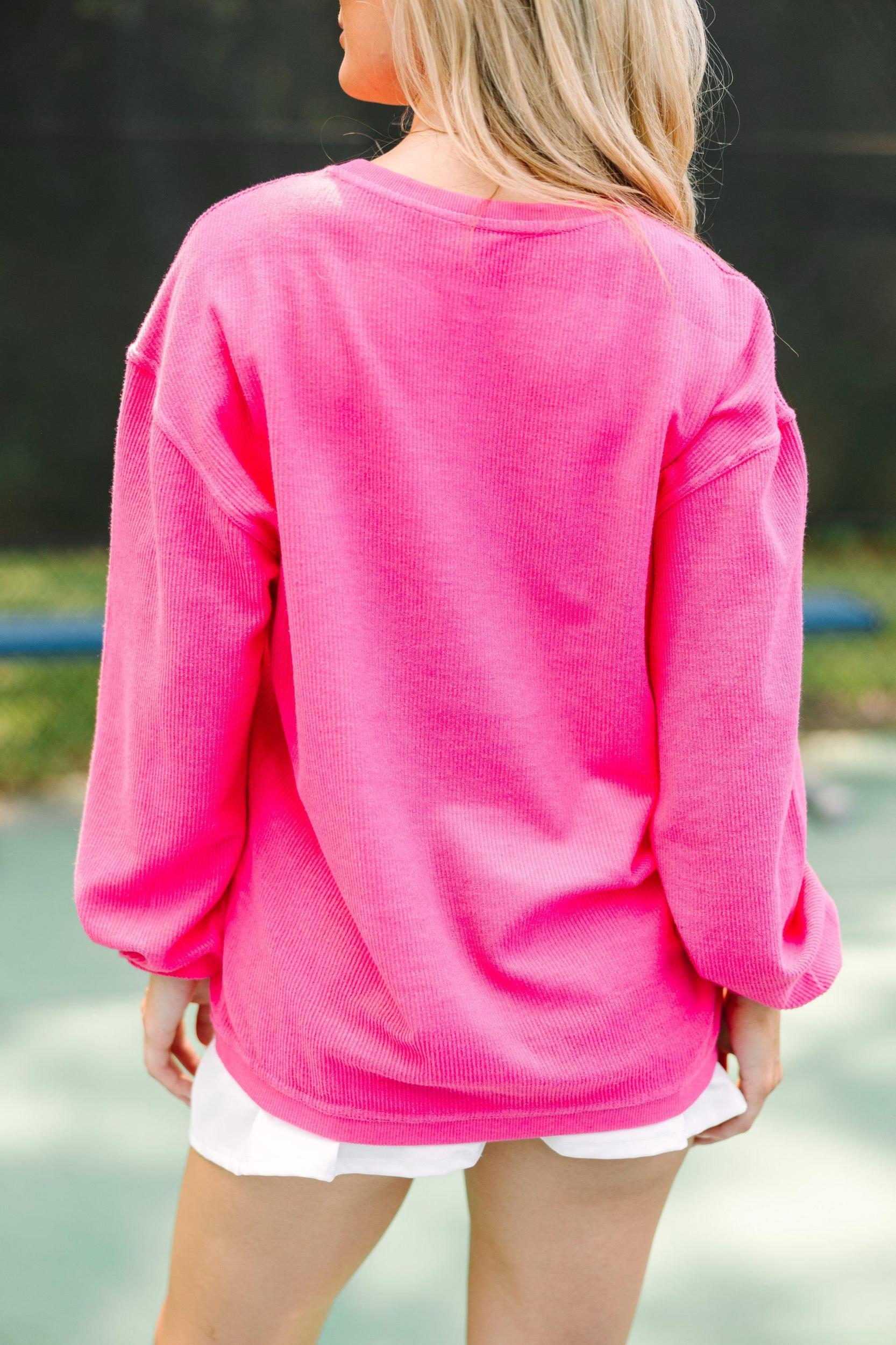 Smile Today Fuchsia Pink Graphic Corded Sweatshirt Female Product Image