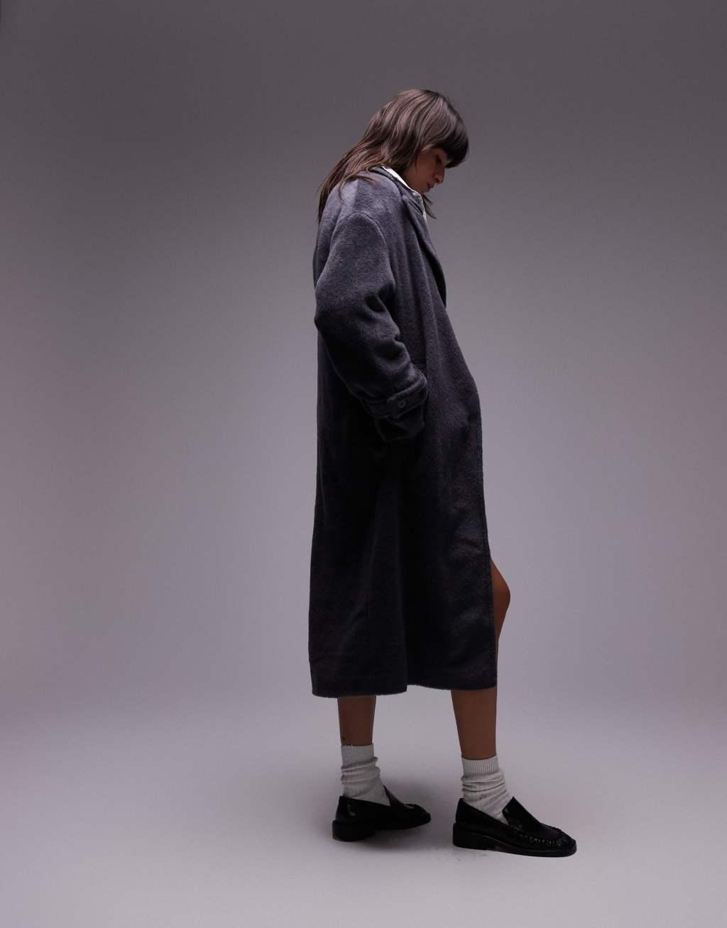 Topshop chuck on coat in dark gray Product Image