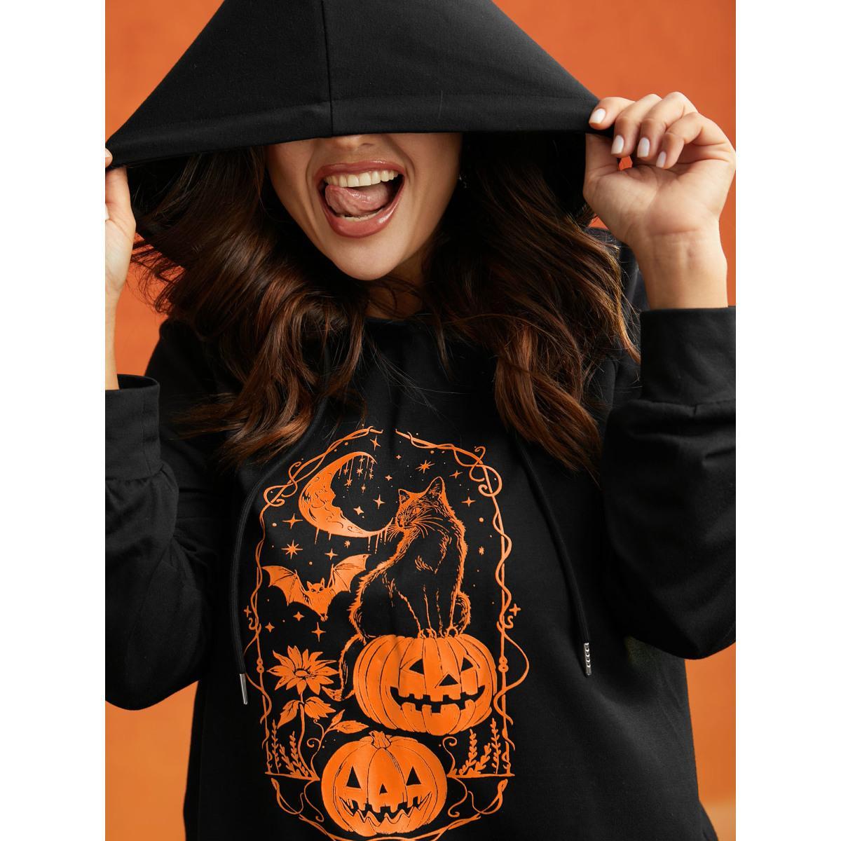 Plus Size Trick & Chic Graphic Sweatshirt Women Black Casual Drawstring Hooded Everyday Sweatshirts BloomChic 22-24/3X Product Image