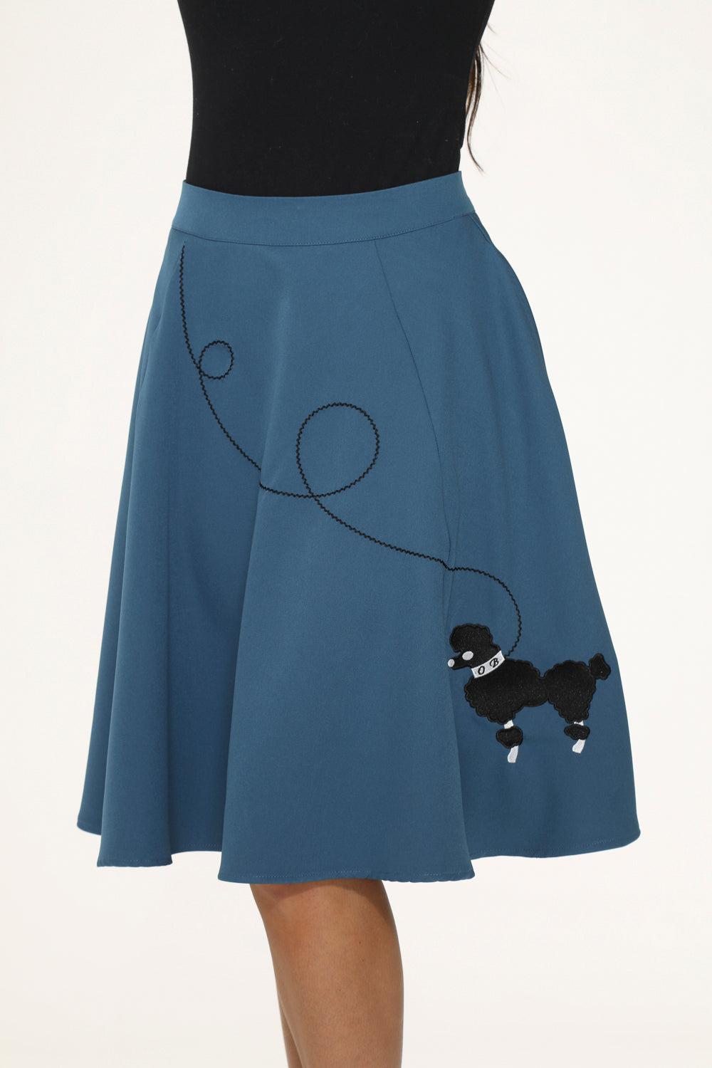Blue Embroidered Poodle Swing Skirt Product Image