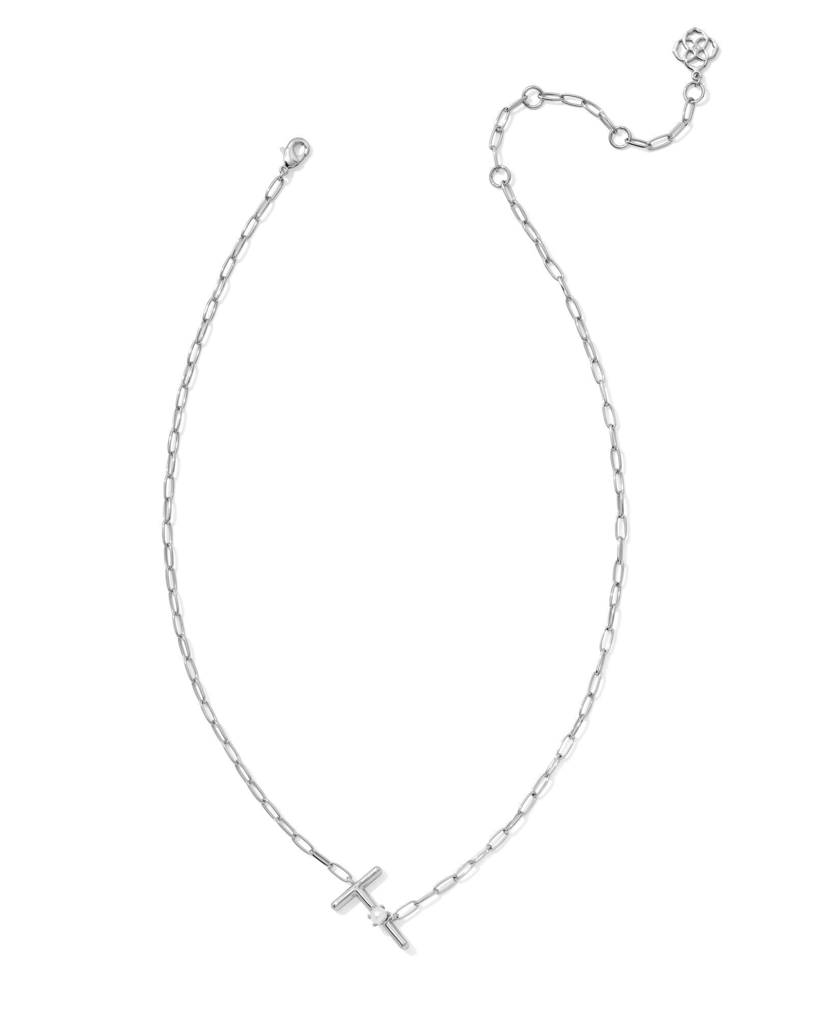 Pearl Silver Letter X Short Pendant Necklace in Freshwater Cultured Pearl Product Image