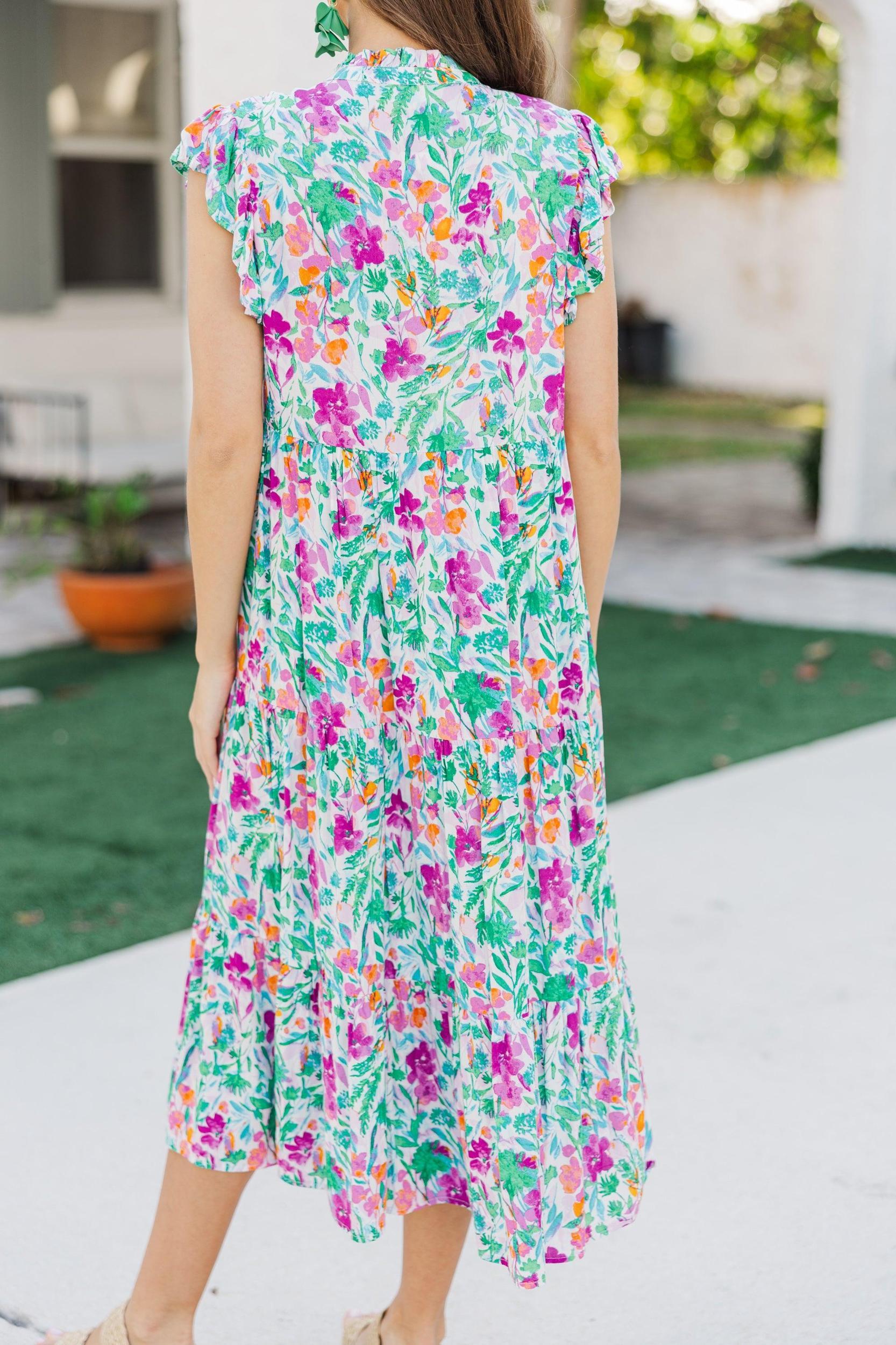 Real Love Magenta Purple Floral Midi Dress Female Product Image