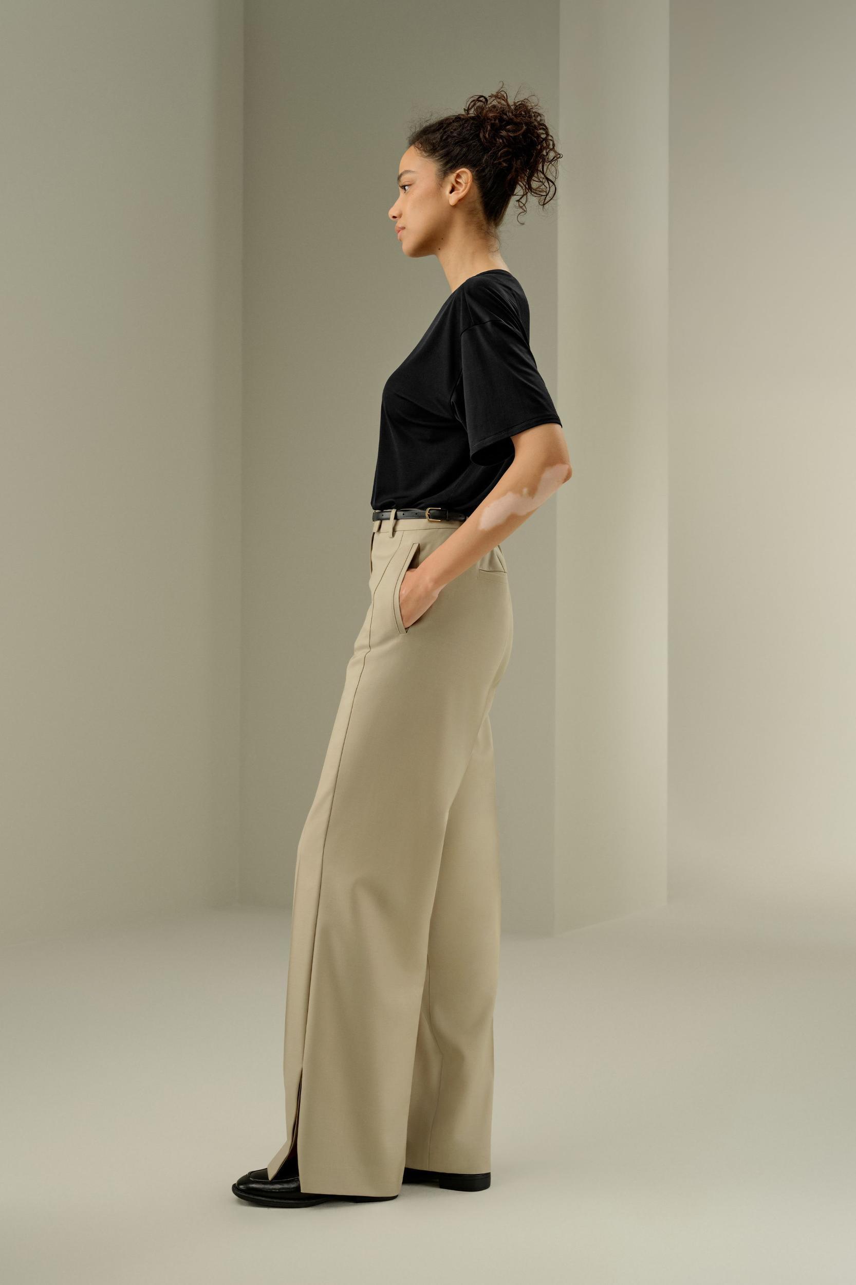 Wool Silk Blend Straight Pants Product Image