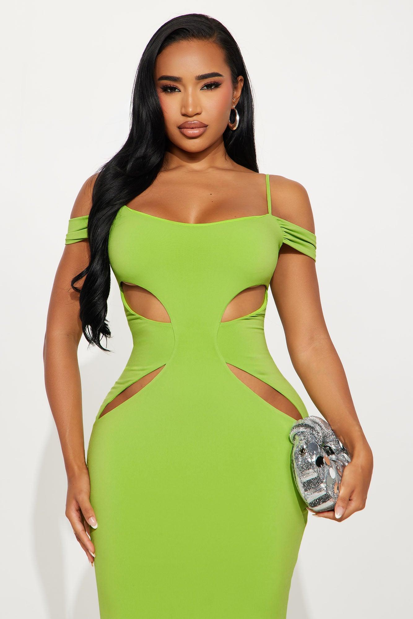 Real Attitude Cut Out Maxi Dress - Chartreuse Product Image