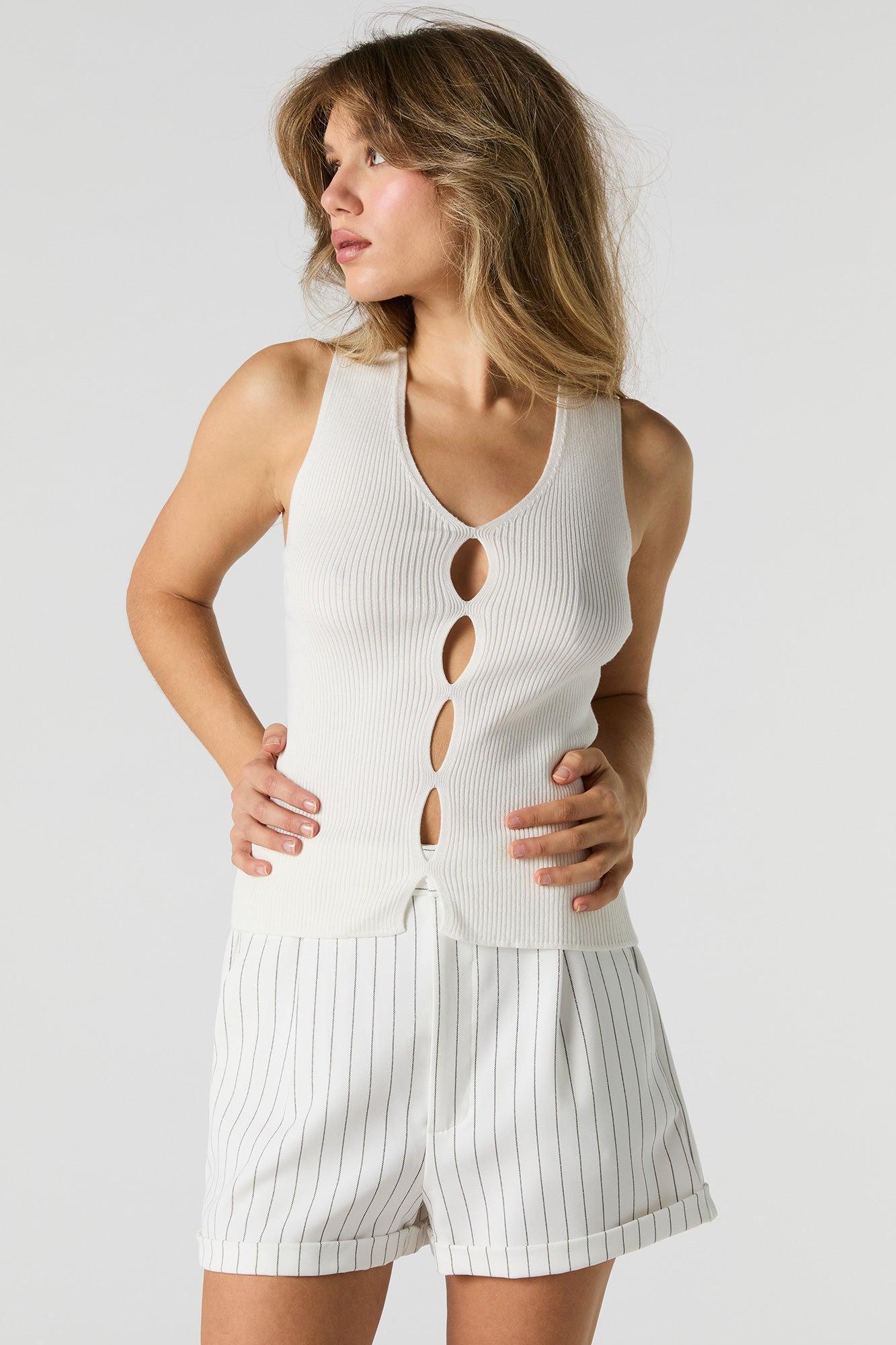 Ribbed Knit Keyhole Cut-Out Tank Female Product Image