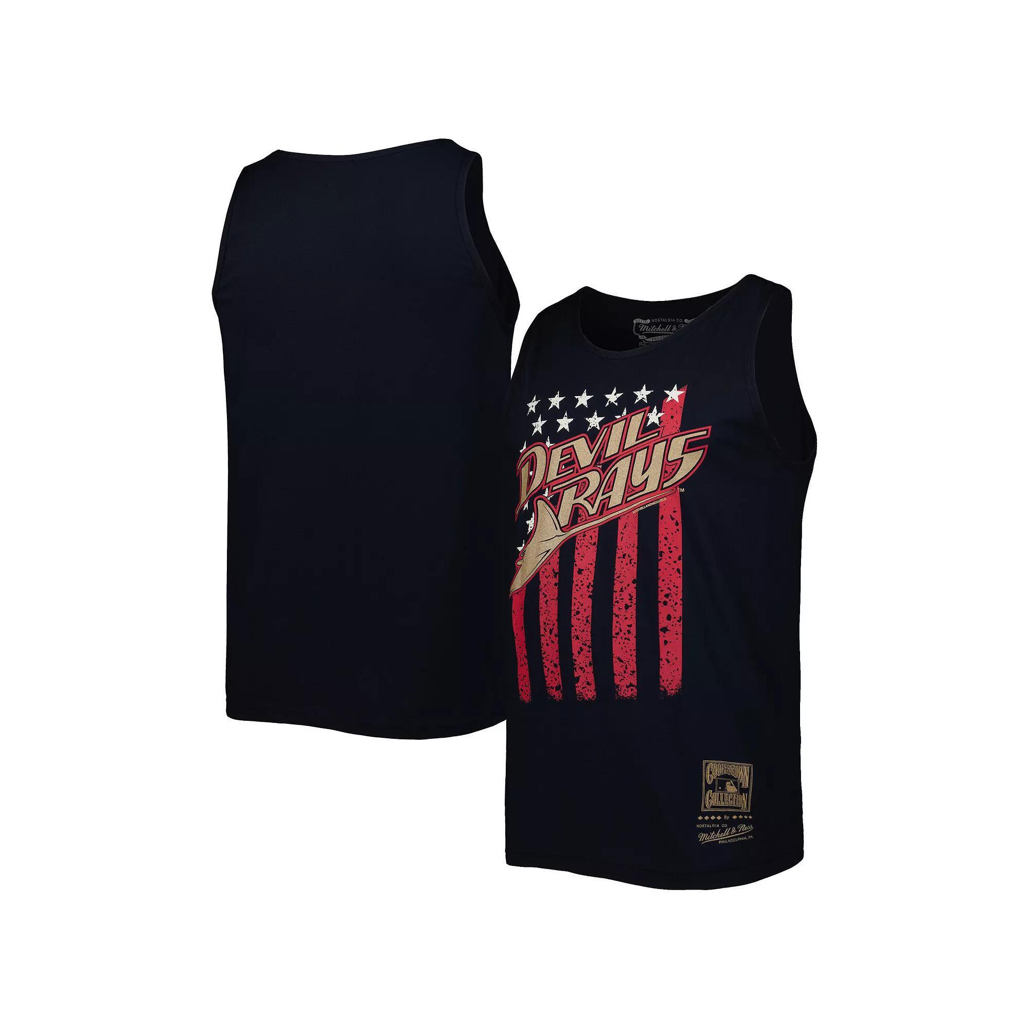 Men's Mitchell & Ness Navy Tampa Bay Rays Cooperstown Collection Stars and Stripes Tank Top, Size: Large, Blue Product Image