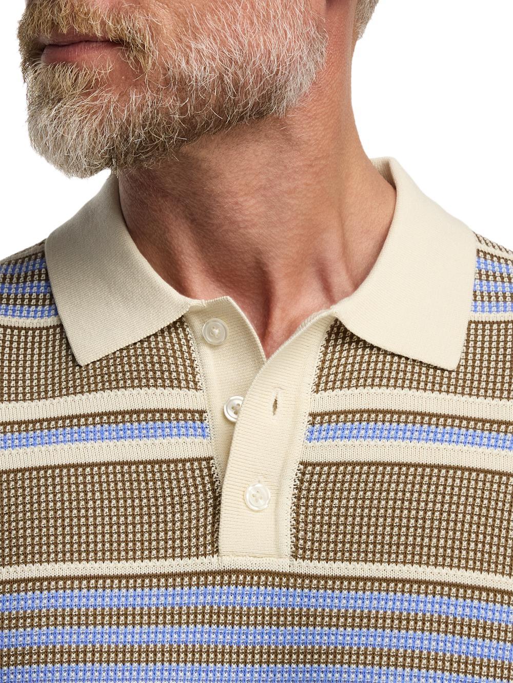 Cotton Three Button Polo - Brown/blue Product Image
