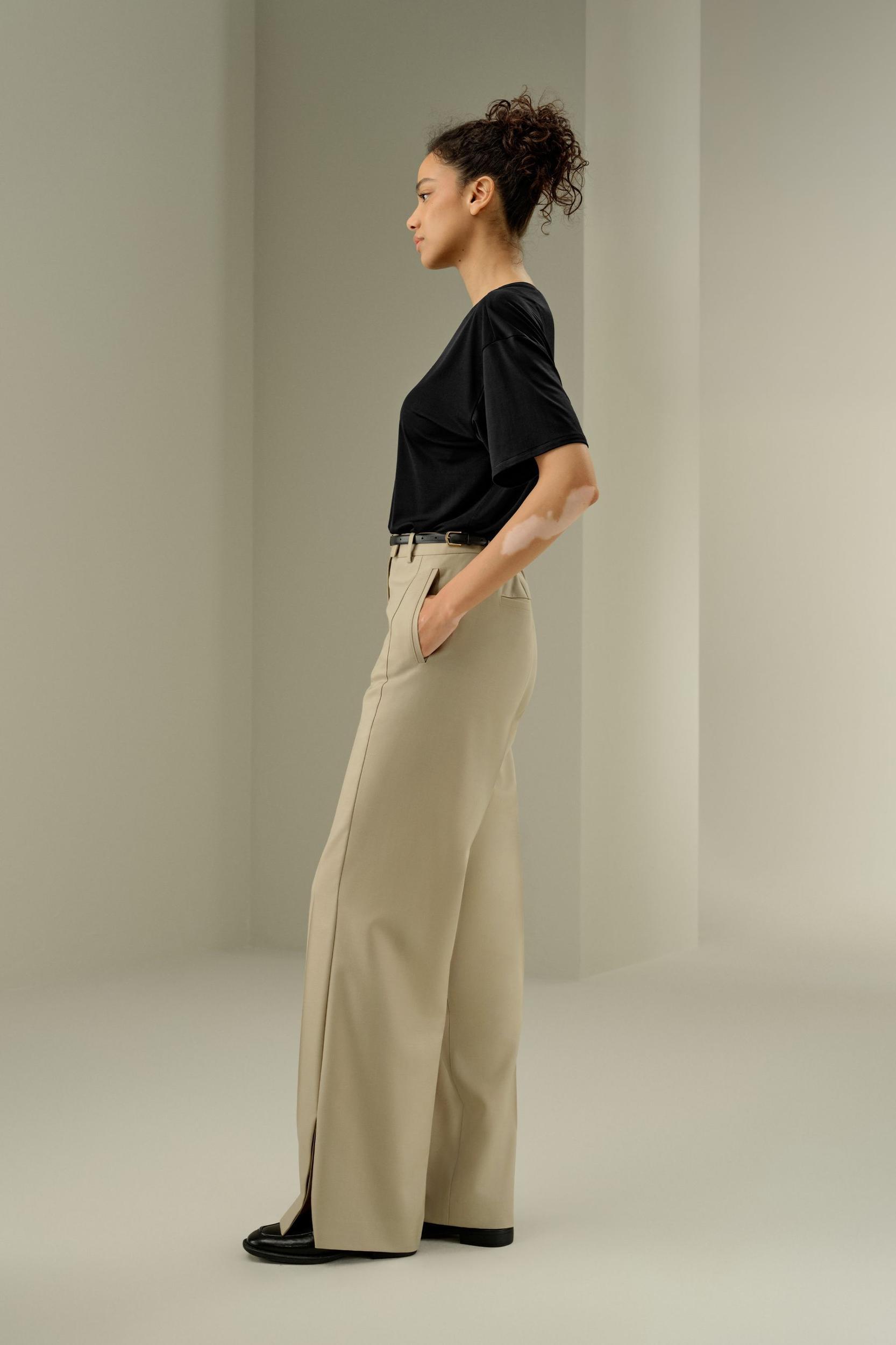 Wool Silk Blend Straight Pants Product Image