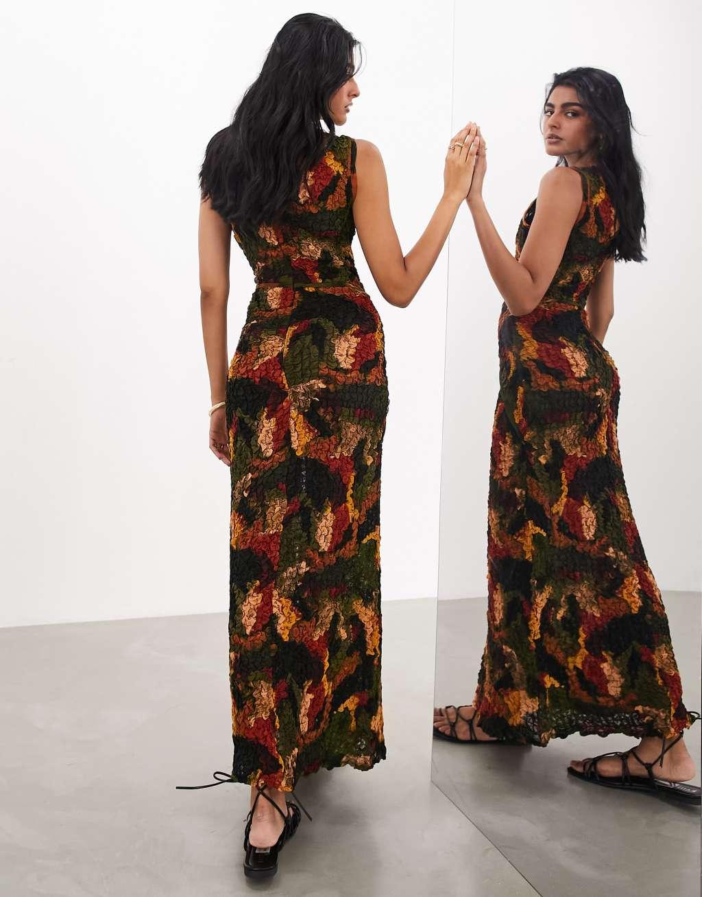 ASOS EDITION crinkle high neck sleeveless maxi dress in smudge print Product Image
