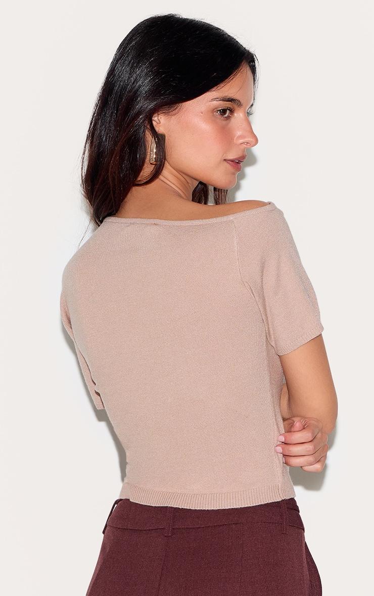 Taupe Basic Knit Asymmetric Neckline Top Product Image