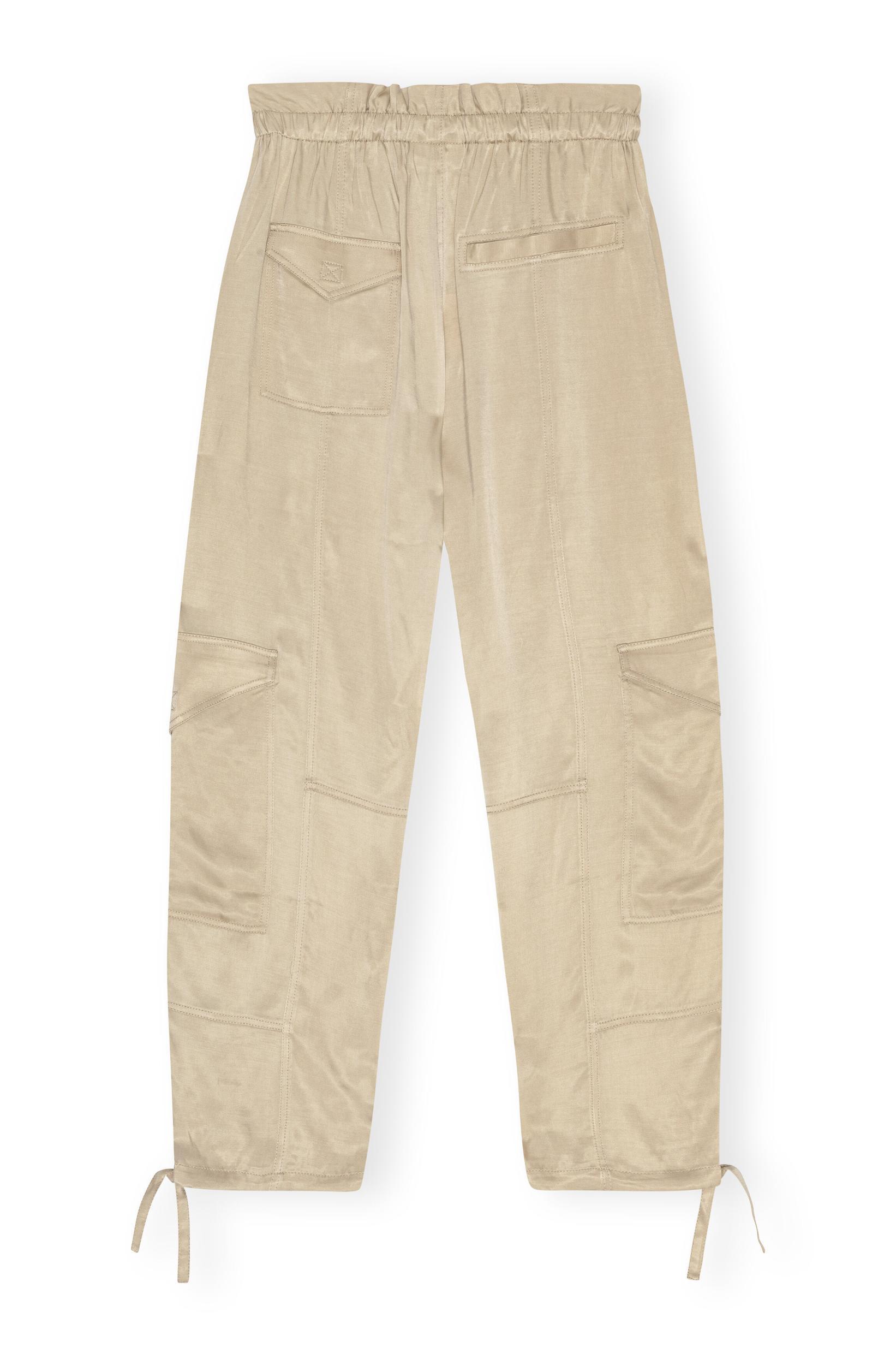 Beige Washed Satin Pocket Trousers Product Image