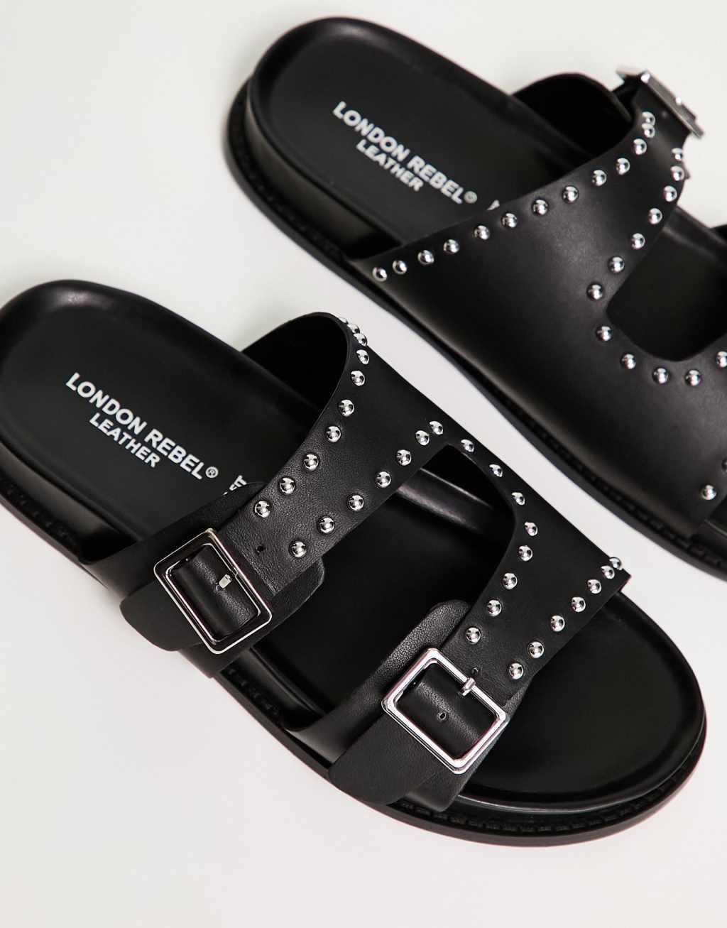 London Rebel Leather studded buckle slides Product Image