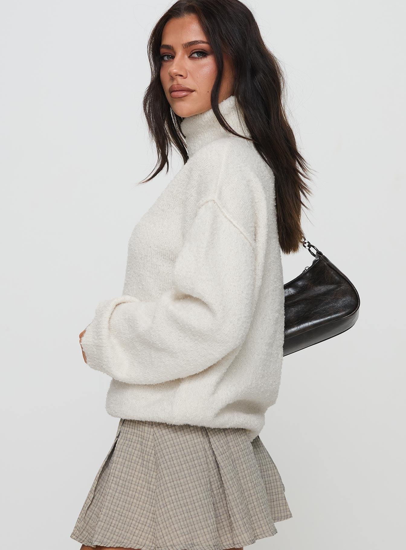 Finnien Boucle Turtleneck Sweater Cream Product Image