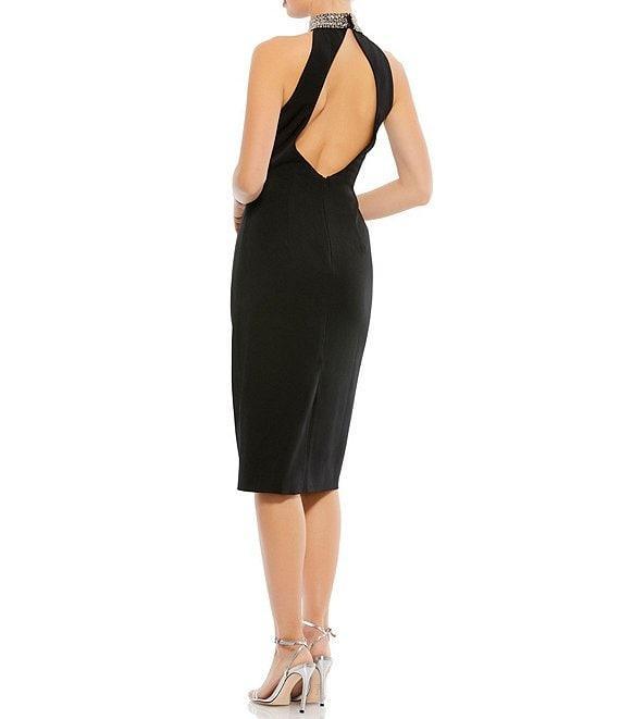 Mac Duggal Beaded Halter Neck Sleeveless Open Back Detail Sheath Dress Product Image