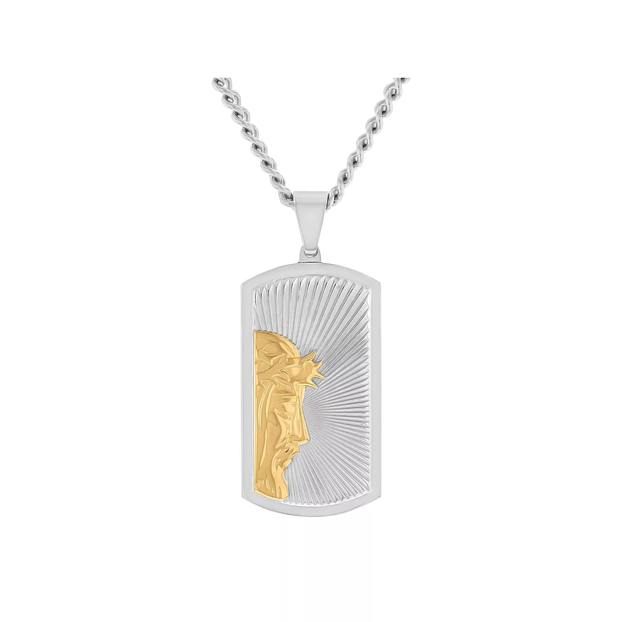 Men's Jewelry Nation Stainless Steel Religious Dog Tag Pendant Necklace, Size: 24", Gold Silver Two Tone Product Image