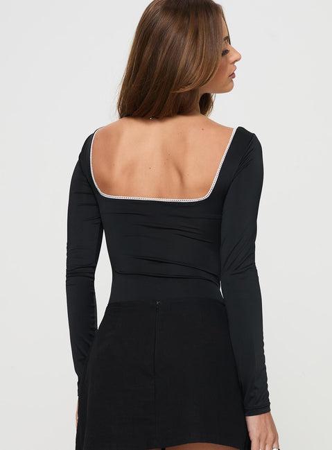 Keating Long Sleeve Bodysuit Black Product Image