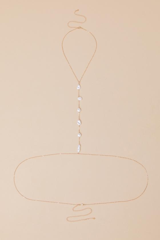 Delphia Gold Pearl Body Chain Harness Product Image