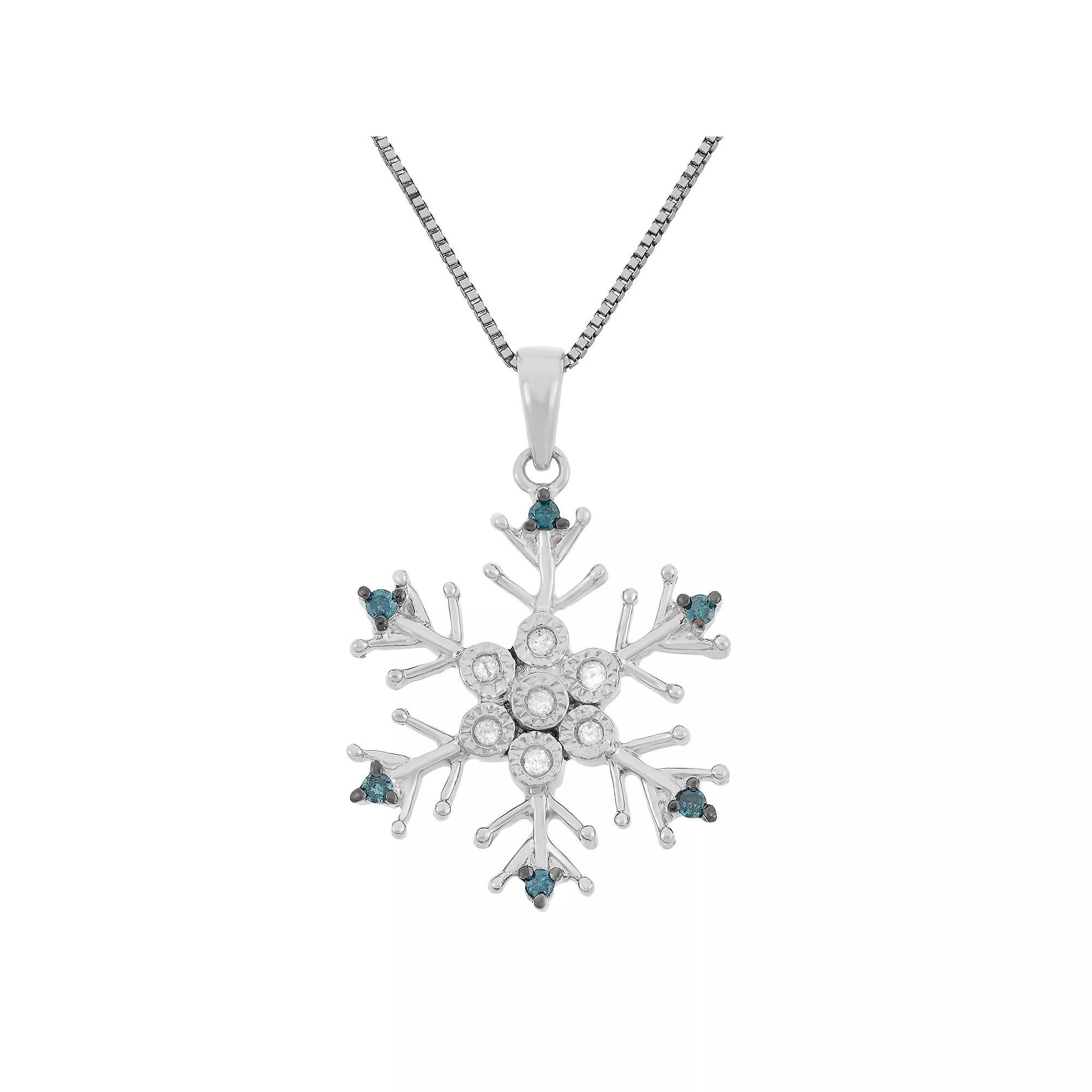 1/10 Carat T.W. Blue and White Diamond Sterling Silver Snowflake Pendant Necklace, Women's, Size: 18" Product Image