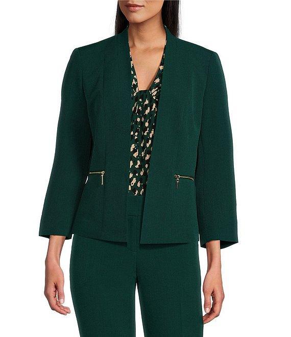 Kasper Stretch Crepe Zipper Pocket Long Sleeve Open Front Cardigan Jacket Product Image