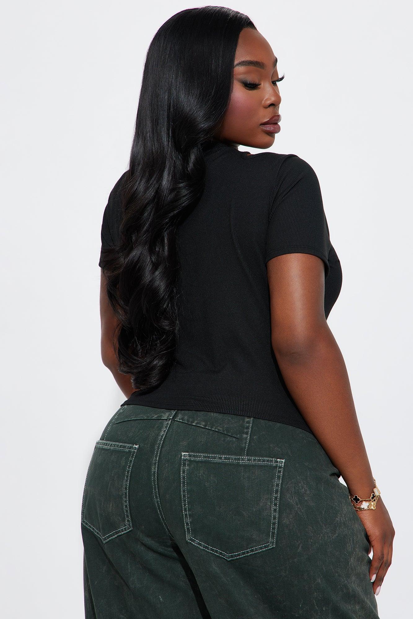 Chita Ribbed Short Sleeve Top - Black Product Image
