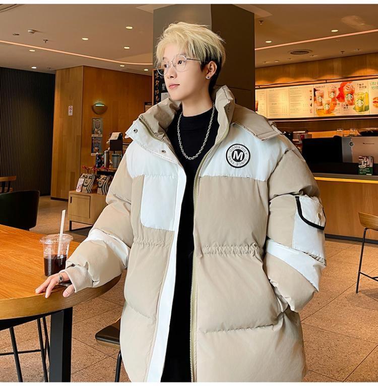 Hooded Stand Collar Two Tone Puffer Coat Product Image