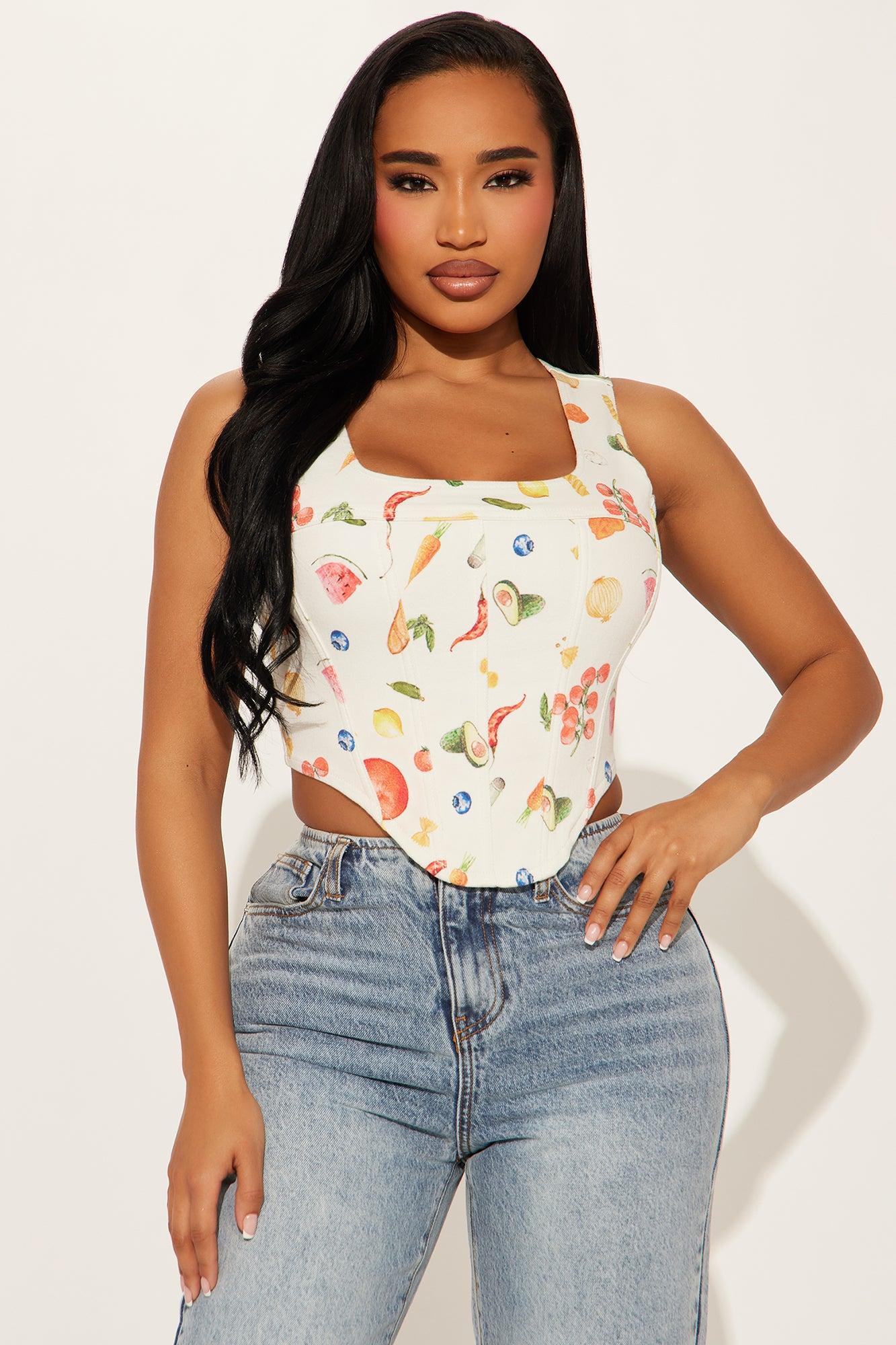 Dinner Is Served Corset Top - White/combo Product Image