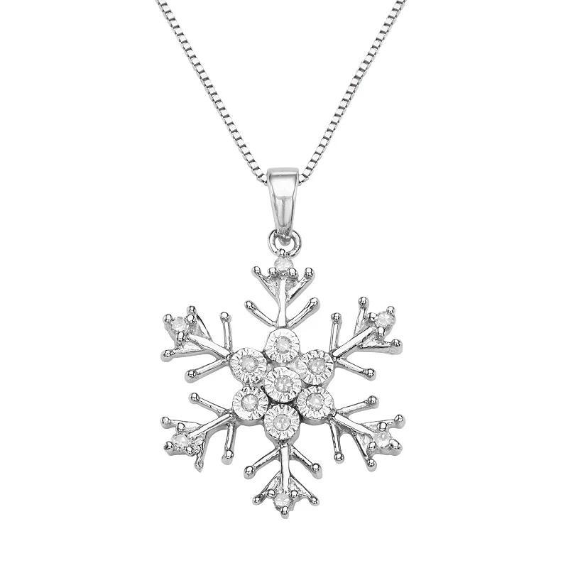 Sterling Silver 1/10 Carat T.W. Diamond Snowflake Pendant, Women's, Size: 18", White Product Image