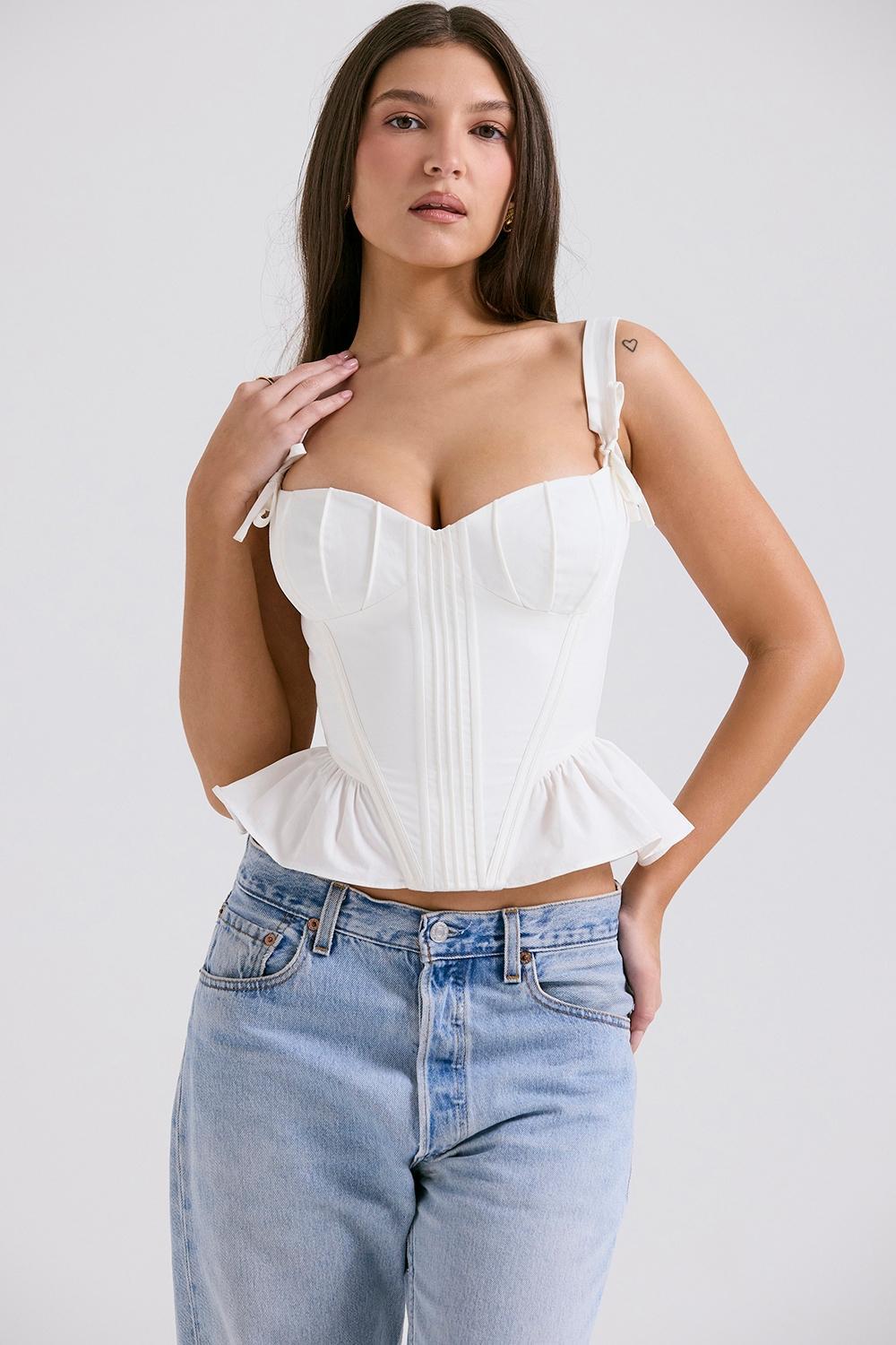 Gigou  white peplum cotton corset Product Image