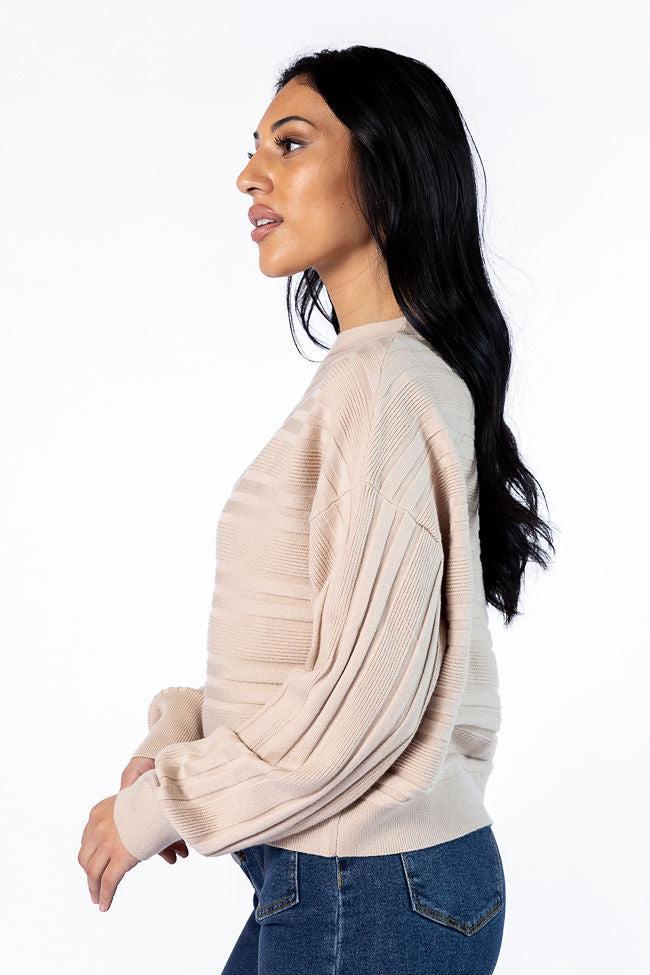 Feels Right Beige Off The Shoulder Ribbed Sweater SALE Product Image
