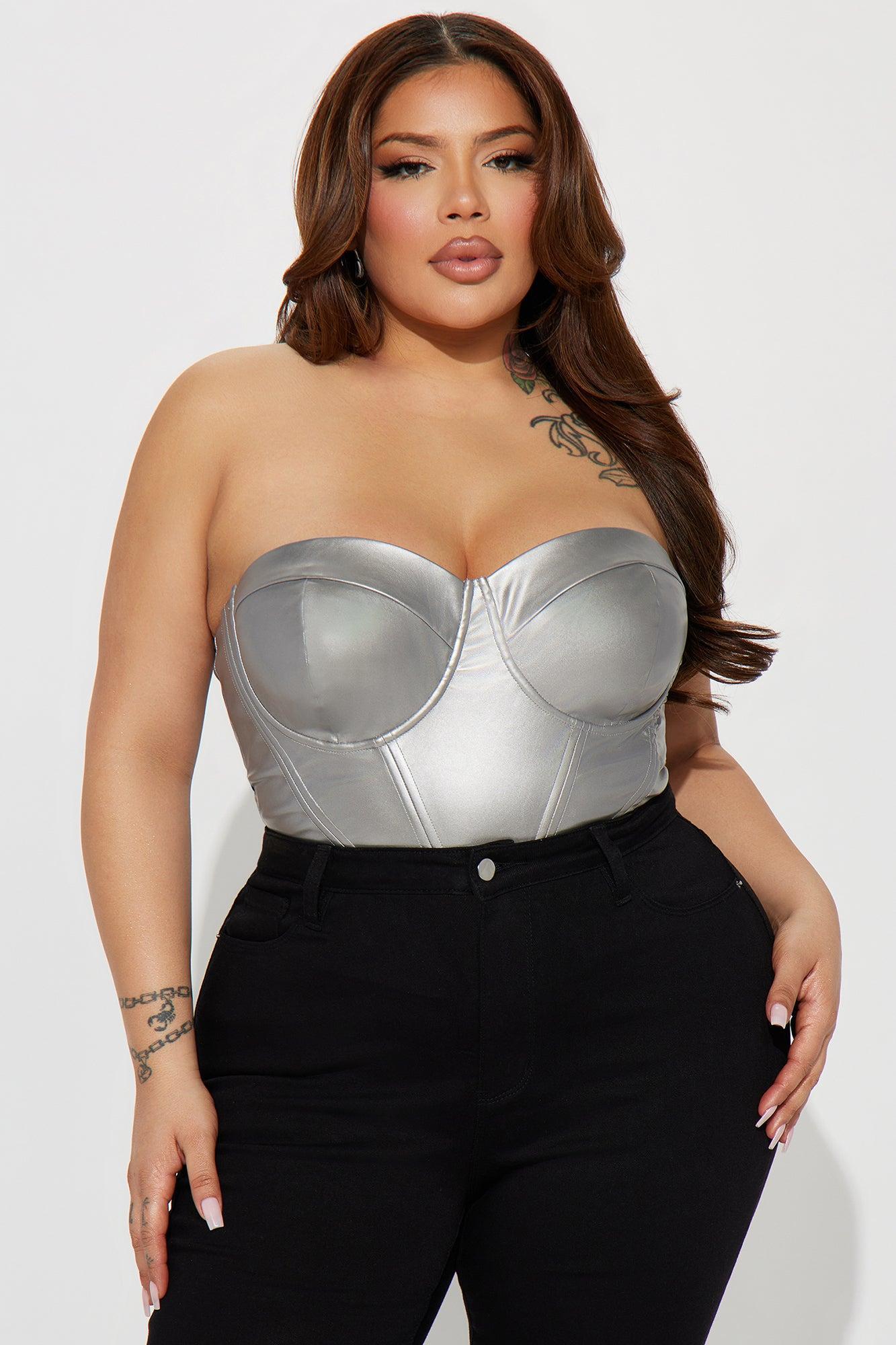 Valentina Metallic PU Corset Bodysuit - Silver Product Image