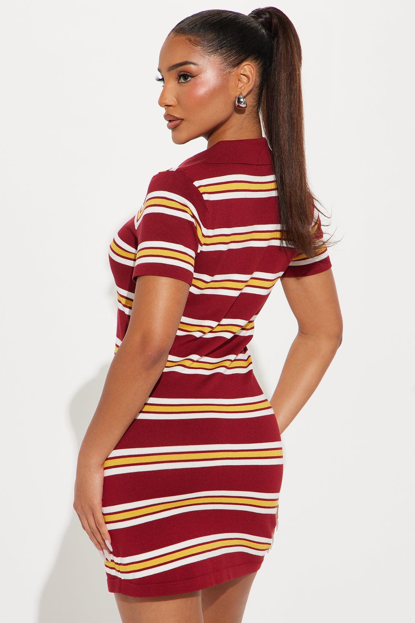 Demi Striped Polo Mini Dress - Burgundy/combo Product Image