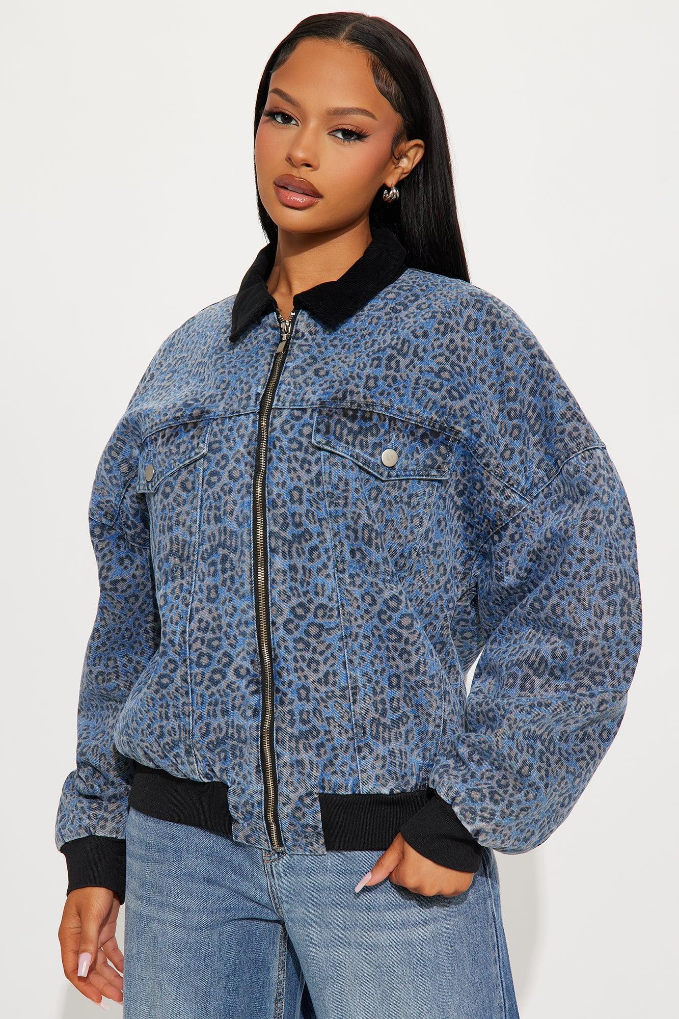 Spotted Out Oversized Denim Bomber Jacket - Medium Wash Product Image