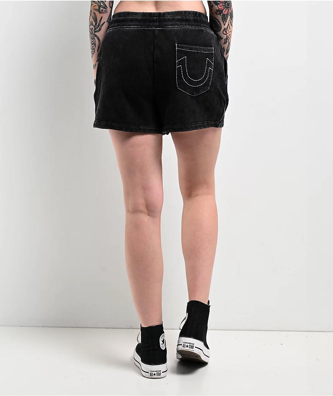 True Religion Acid Wash Big T Black Sweat Shorts Product Image