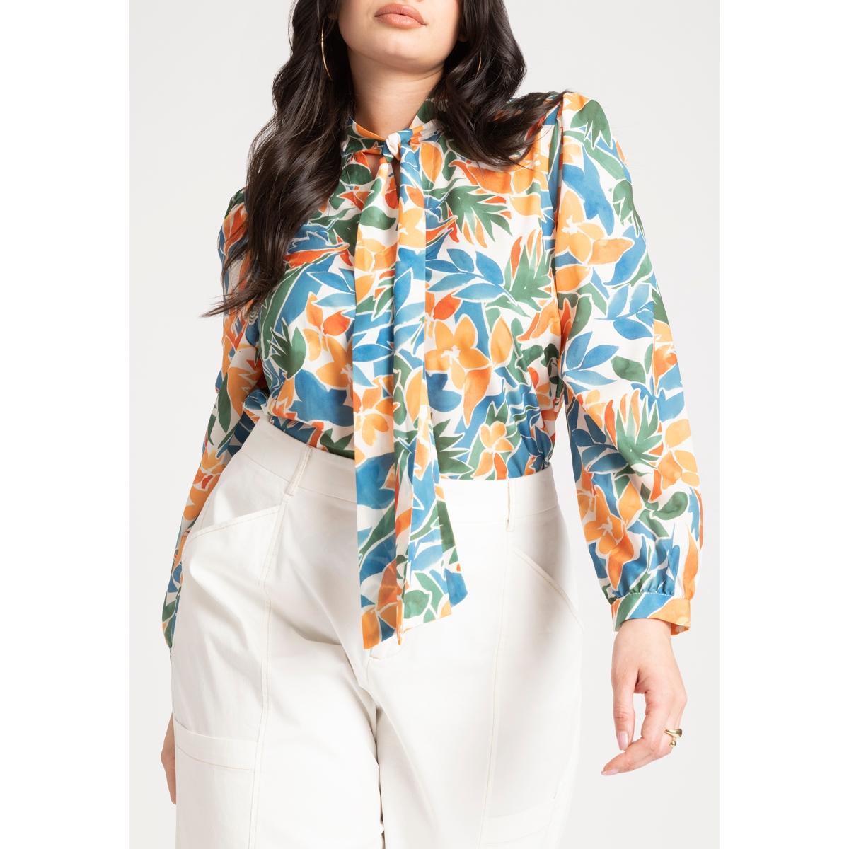 Eloquii Womens Printed Tie Neck Blouse Product Image